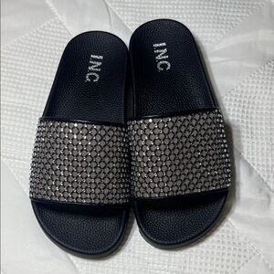 INC International Concepts Black and Silver Slide Sandals